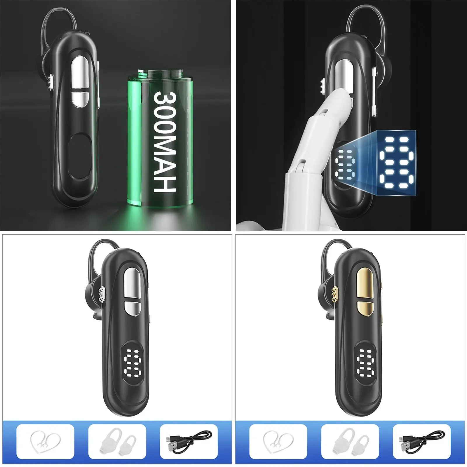 Wireless Bluetooth Earphone V5.1 Multifunctional Digital Capacity Display Handsfree Noise Cancelling Earbuds Earpiece for Office