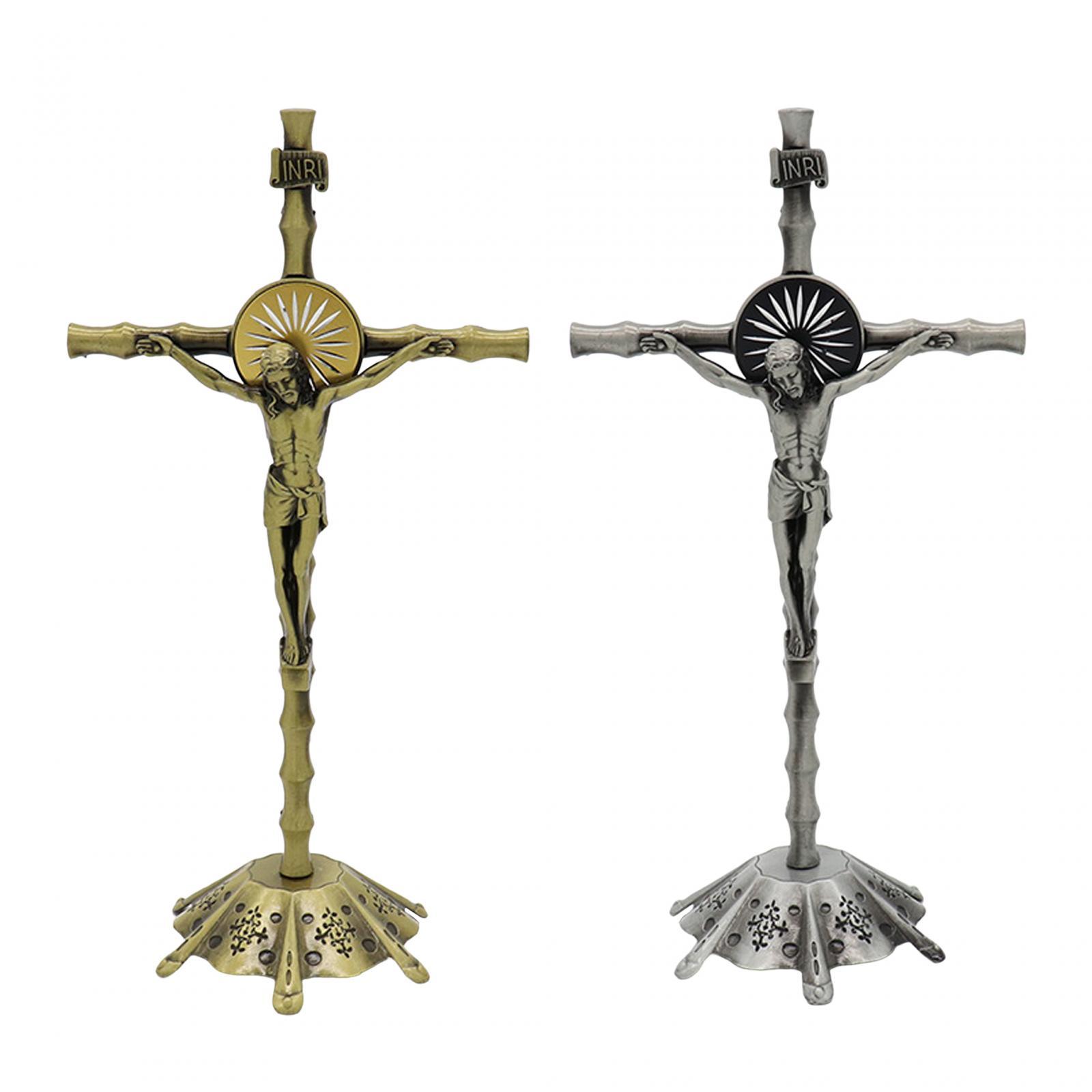 Crucifix Wall Cross Statue Collection Metal Church Crucifix Figurine for Bedroom Thanksgiving Christmas Cabinet Home Decor