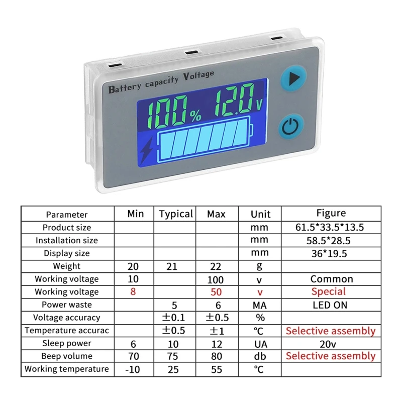 10-100V LCD Car Acid Lead Lithium Battery Capacity Indicator Digital Voltmeter 