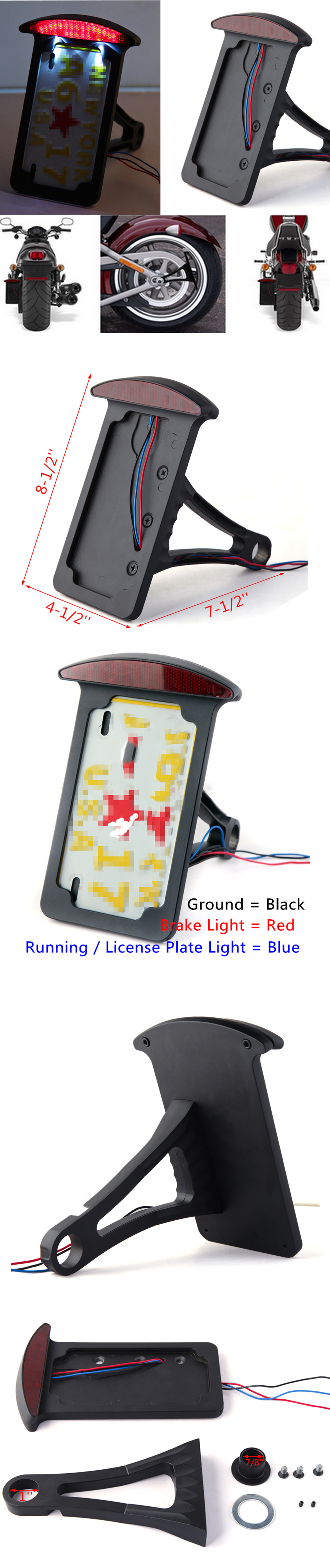 Universal Motorcycle License Plate LED Tail Light Horizontal Side Mount Bracket Holder For Harley Bobber Chopper Custom Touring