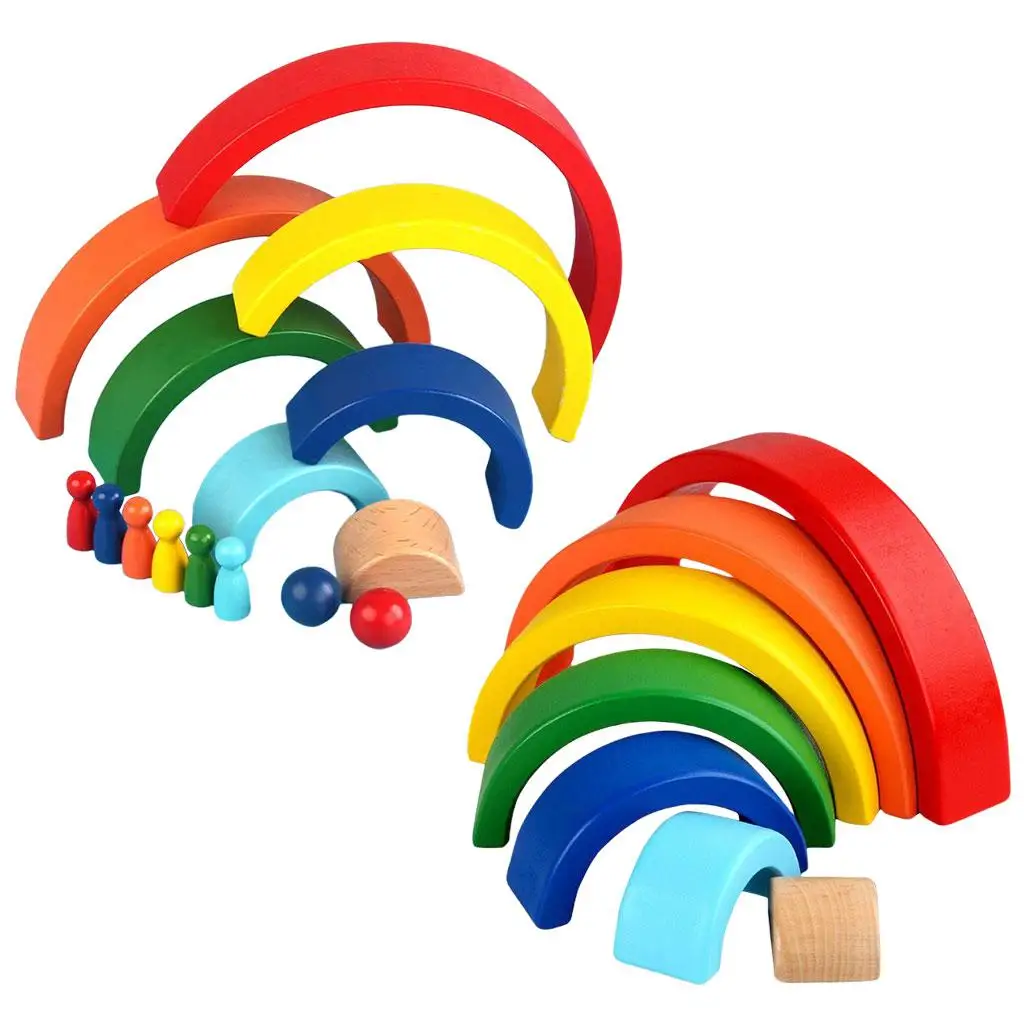 Rainbow Stacker Arch Bridge Blocks Set Birthday Gift for Boys Girls 3 Year Old and up , Color Shape Matching Sturdy Creative