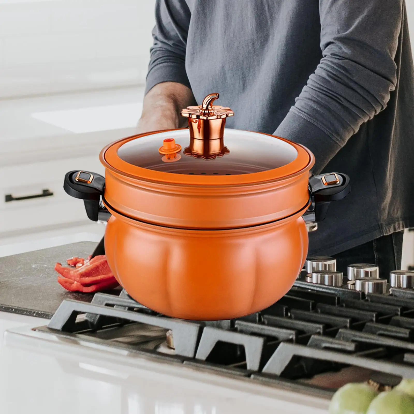 Soup Pot Pumpkin Shaped Slow Cooker Cookware with Cover Simmer Pot Sauce Pan Stew Pot for Pasta Noodle Cereals Soup Stewing Milk