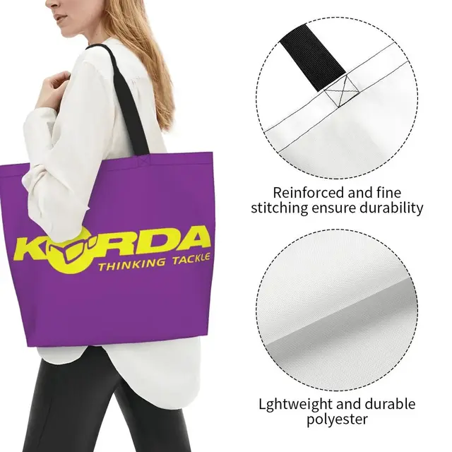 Korda Fishing Logo Grocery Tote Shopping Bag Women Fish Carp