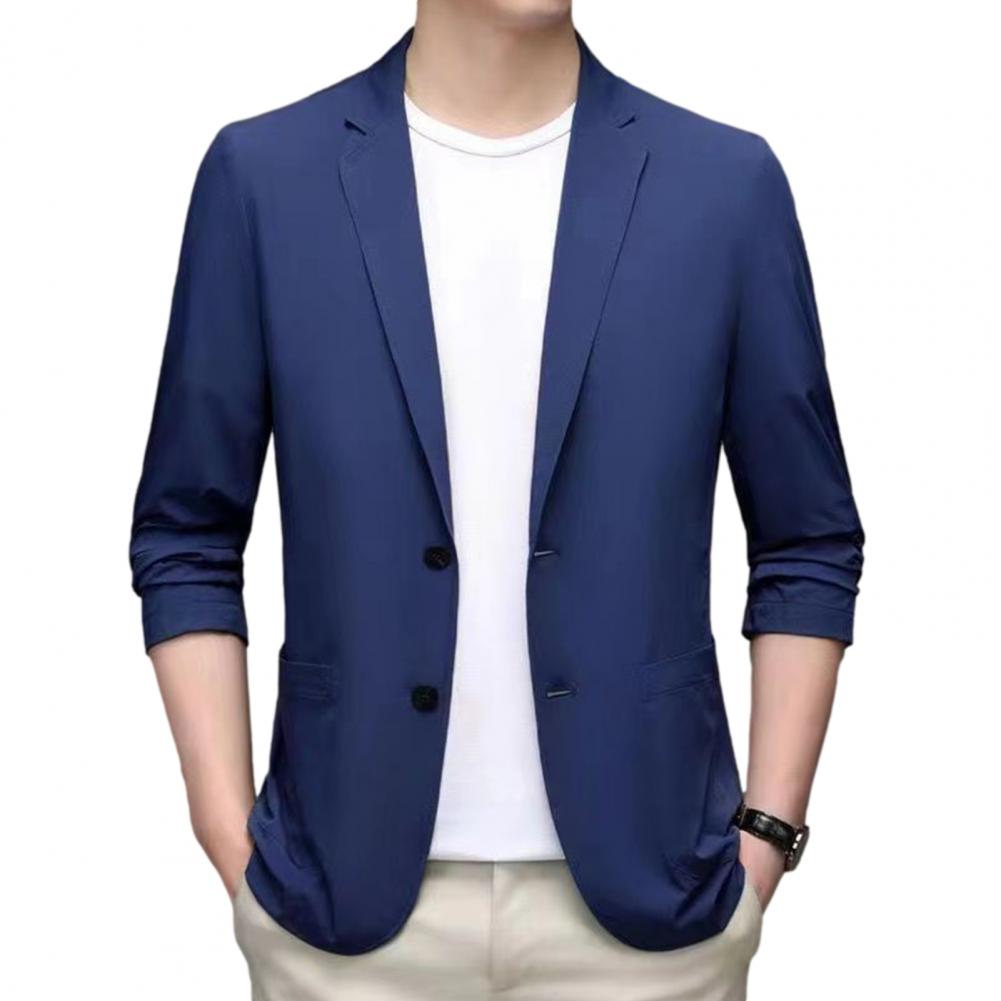 Description Picture 6 of itemMen Blazers Slim Fit Double Buttons Business Jacket Lapel 3/4 Sleeves Commuting Suit Coat Solid Color Lapel Groom Coat