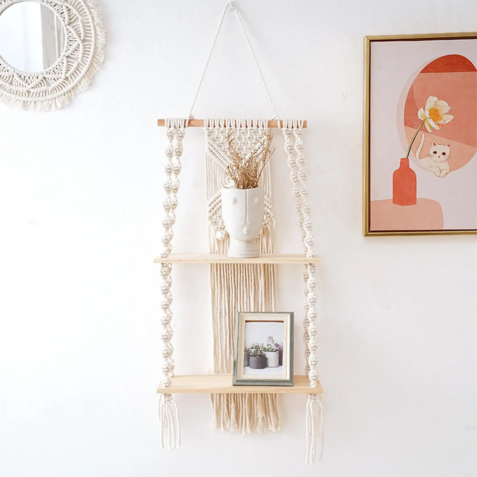 Wall Hanging Shelf Storage Hanger Tassel Tapestry Rack Pastoral Creative Nordic Style for Room Hotel Decorations Home