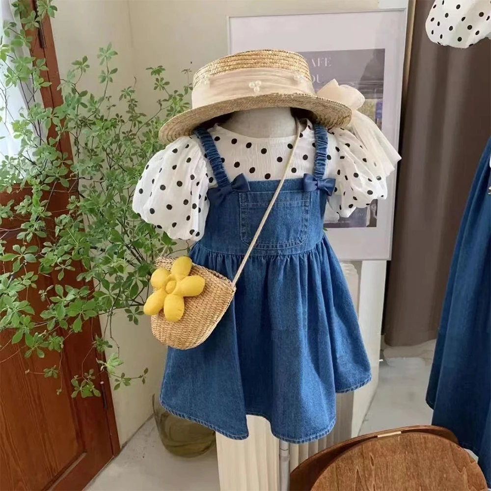 Title 1, Girls Summer Suit 2023 New Polka Dot Puff Sleev...