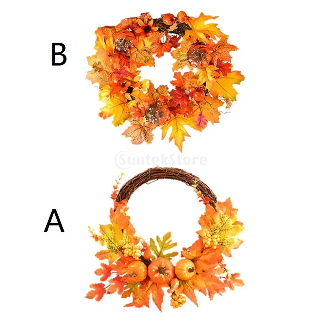 Fall Wreath with Pumpkins Berries Maple Leaves for Autumn  Festival Wedding Party Wall home and indoor Arrangement Decor