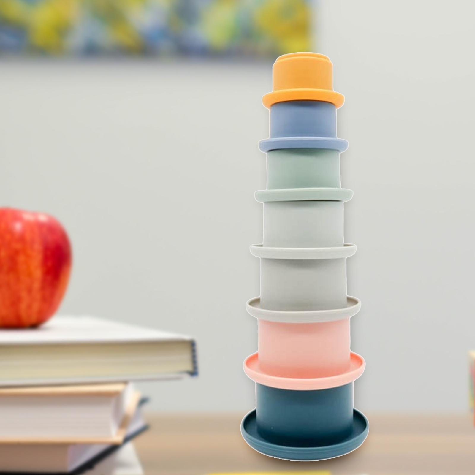 7pcs Toddlers Stacking Cups Soft Bath Toy w/ Drain Holes Educational Toy for 12 18 24 Month 1-3 Years