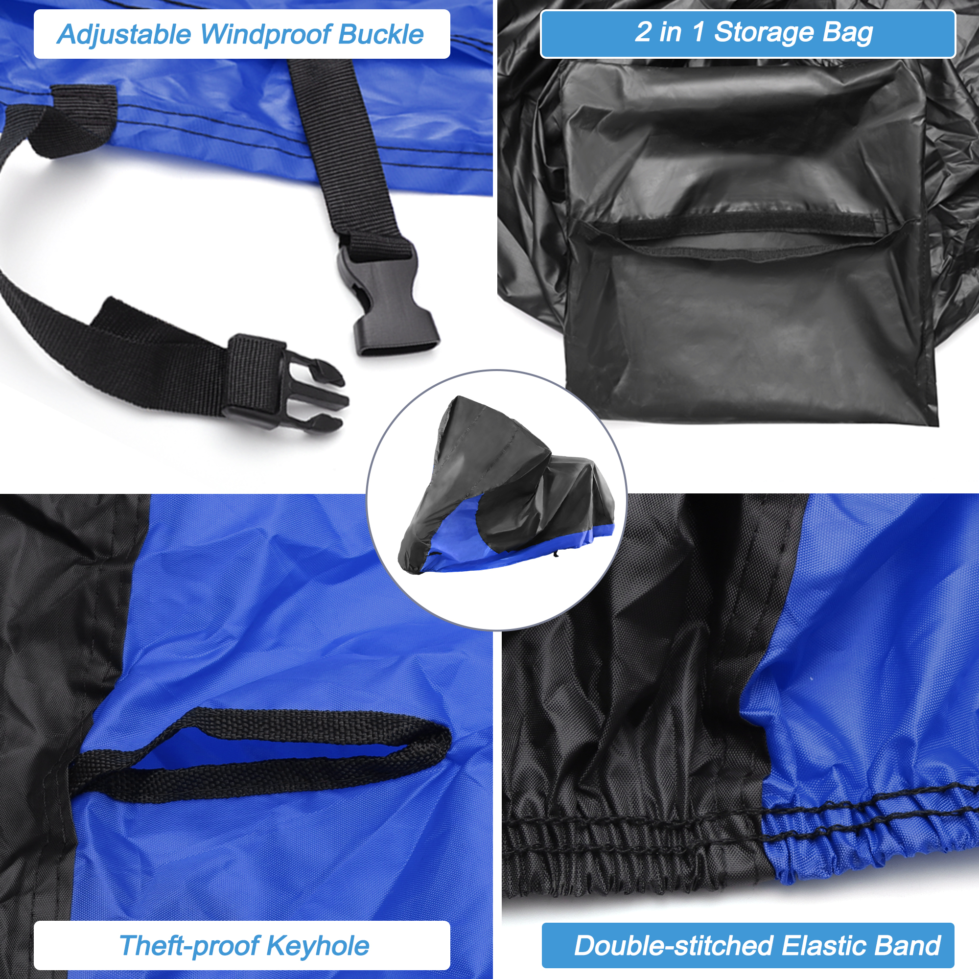 Motoforti 210d L-XXXL 2 in 1 Motorrad abdeckung Motorrad abdeckung ganzjährig universell wasserdicht im Freien Regens taub Sonnenschutz – Detail 3