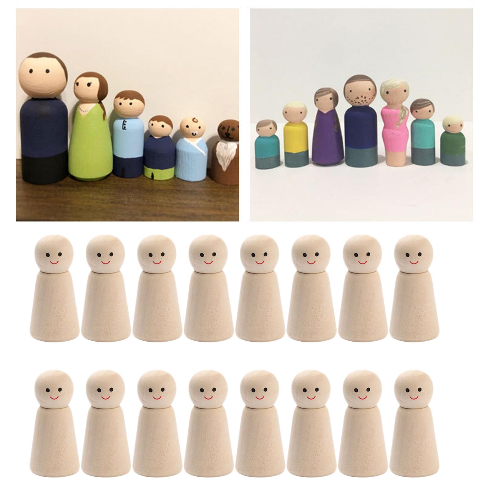 16pcs/set Unfinished Wooden Peg Dolls People Unpainted Hobby Woodworking