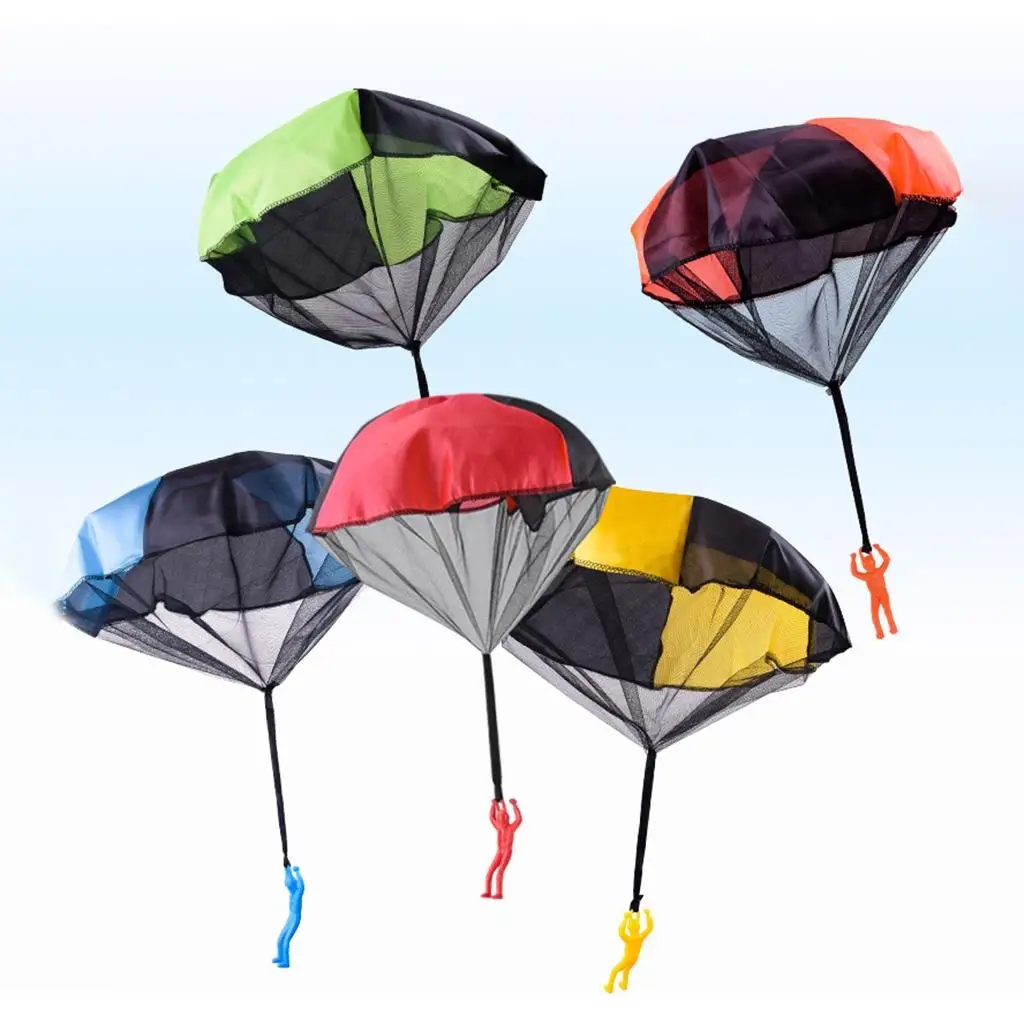 5x Hand Throwing Parachute Toys Outdoor Sports Fun Lawn Beach Flying Toy