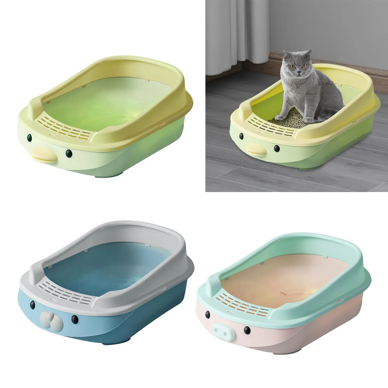 Semi Enclosed Litter Pan Sturdy Cat Bedpan Cats Litter Pan Kitten Potty Toilet for Kittens to Senior Cats Dogs Small Pets Kitty