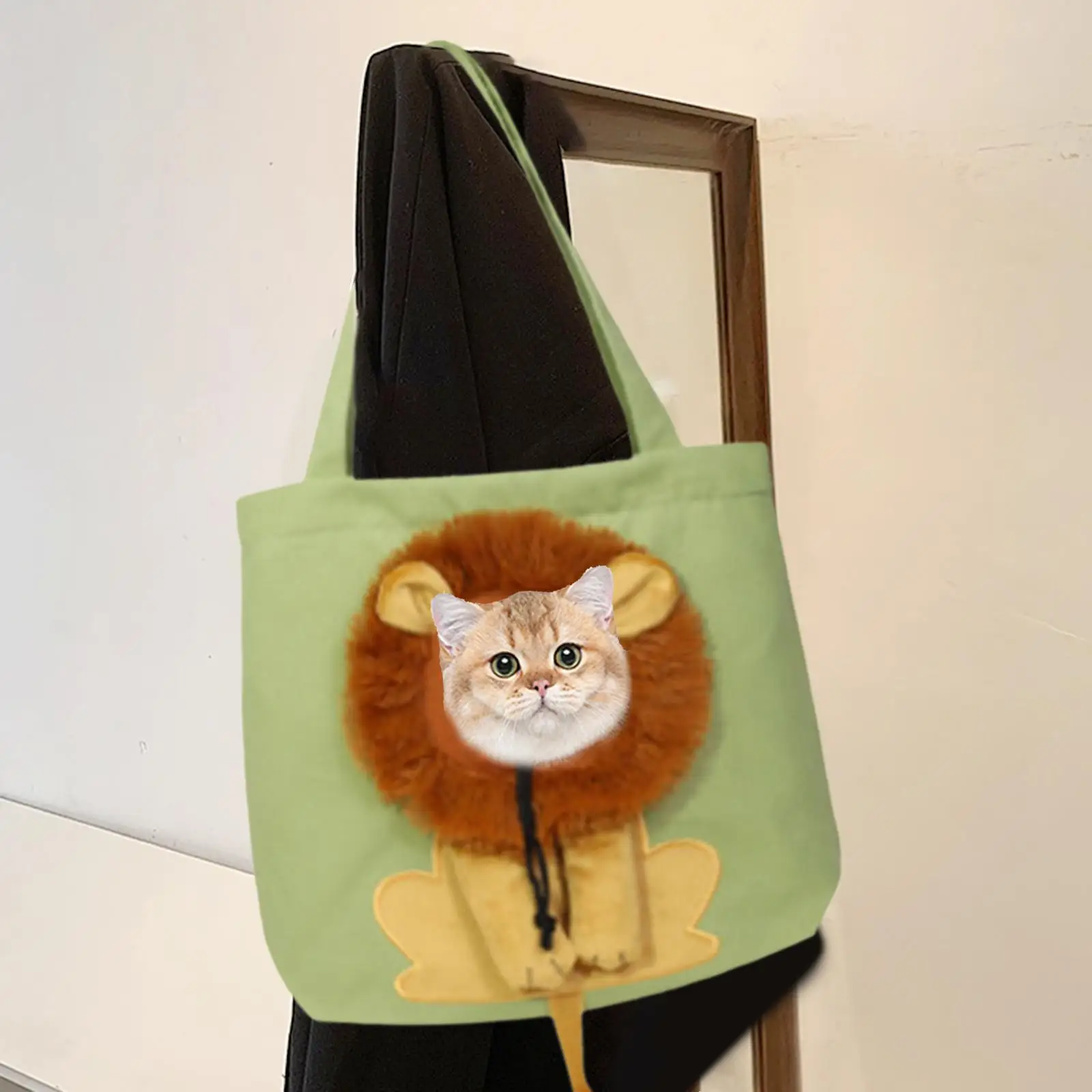 Cat Carrier Bag Travel Transport Bag Kennel Breathable 3d lion Pattern Canvas