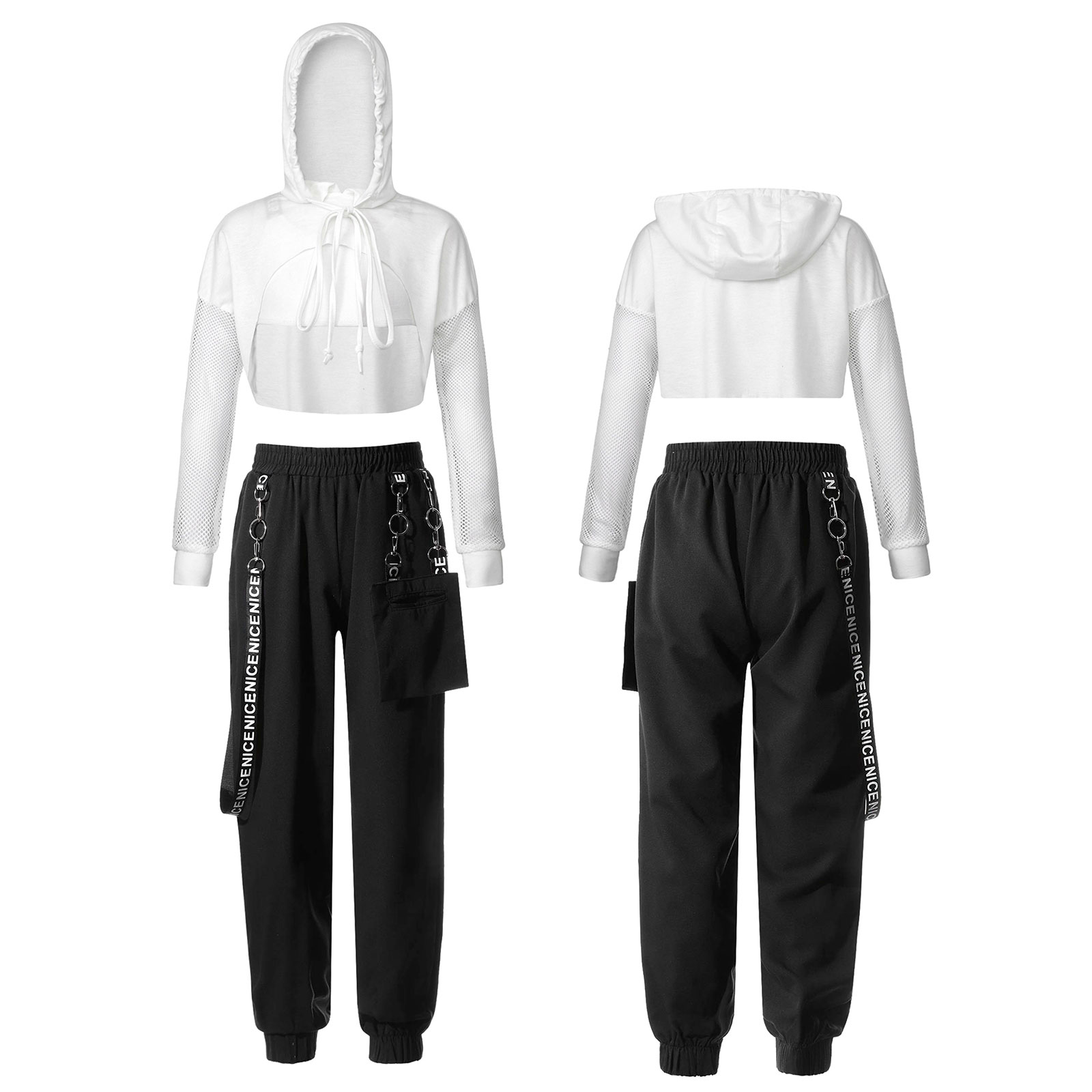 Kinder Mädchen Sportswear für Hip-Hop Jazz Dance Workout Skateboard ing Letter Print Kordel zug Kapuze Sweatshirt Weste Crop Top Hose – Detail 37