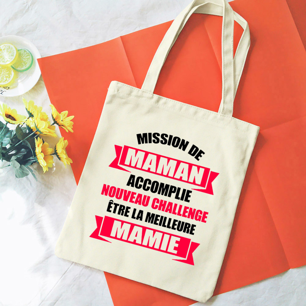 Französische Mamie-Druck-Schultertaschen aus Segeltuch, weibliche Einkaufstaschen, Damen-Reisehandtaschen, umweltfreundliche, wiederverwendbare Aufbewahrungstasche, Geschenke für Oma – Detail 18