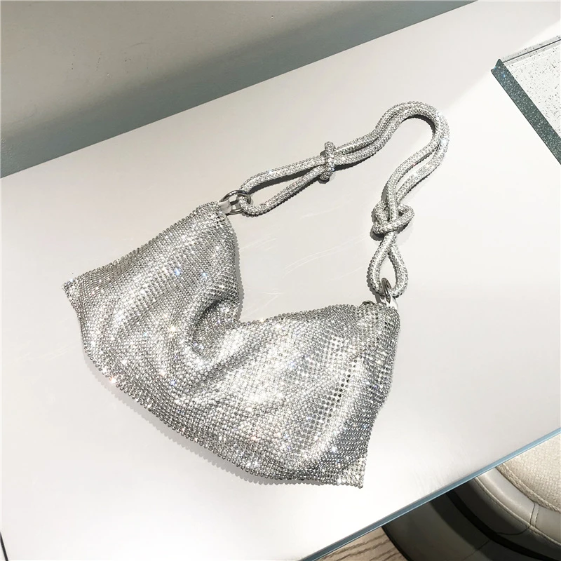 Handle Rhinestones Evening Clutch Bag silver Shiny Crystal Dinner Party Wedding Purses and Handbag Luxury Designer Shoulder Bag