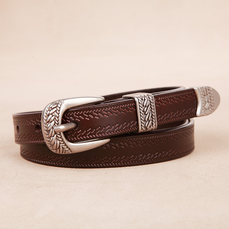 Neue Mode Frauen Dame Vintage Boho Metall Leder Doppel Schnalle Taille Gürtel Bund frauen Echt Leder Rindsleder Gürtel 1,8 cm – Detail 10