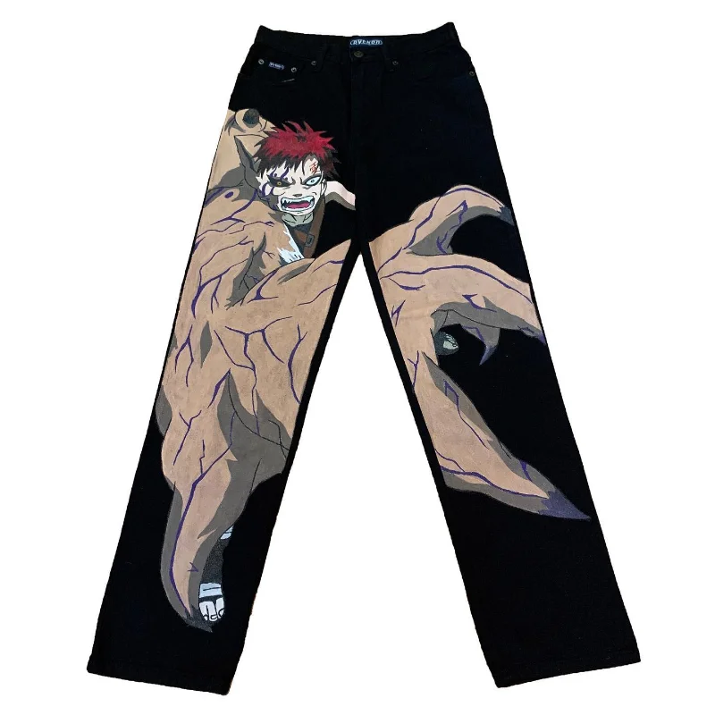 Y2K Men's Clothing Jeans Naruto Anime Naruto Print Gothic Loose Jeans GAARA Harajuku