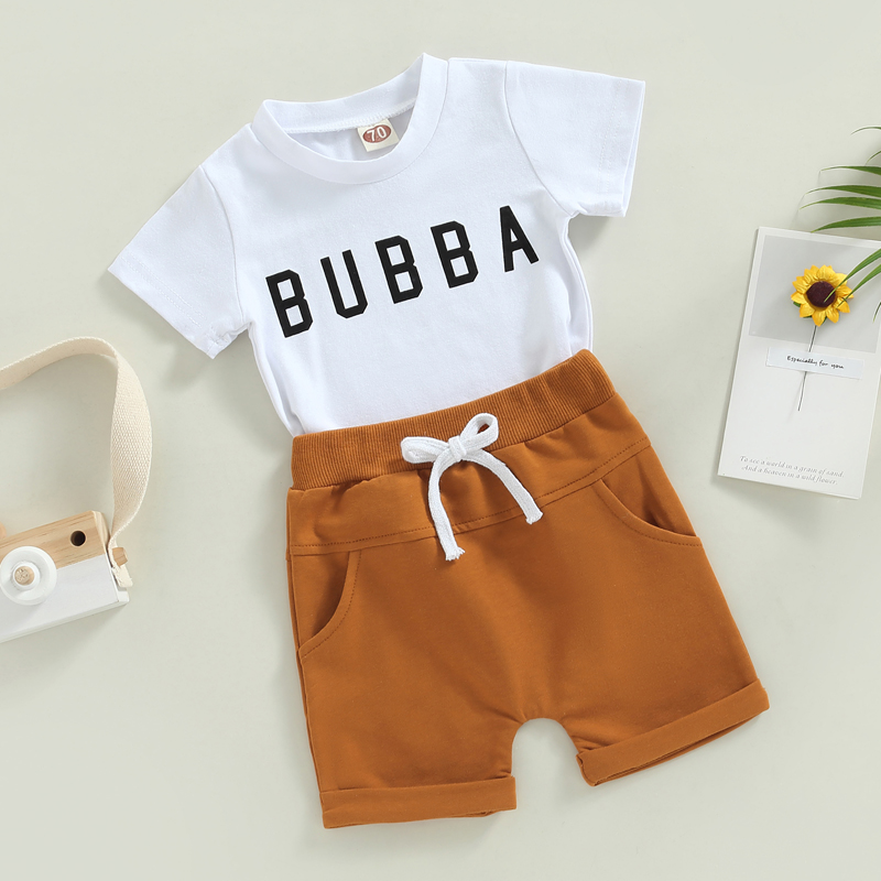 FOCUSNORM 4 Farben Sommer Kausalen Baby Jungen Kleidung Sets 2 stücke Brief Drucken Kurzarm Pullover T Shirts + Solide shorts – Detail 17