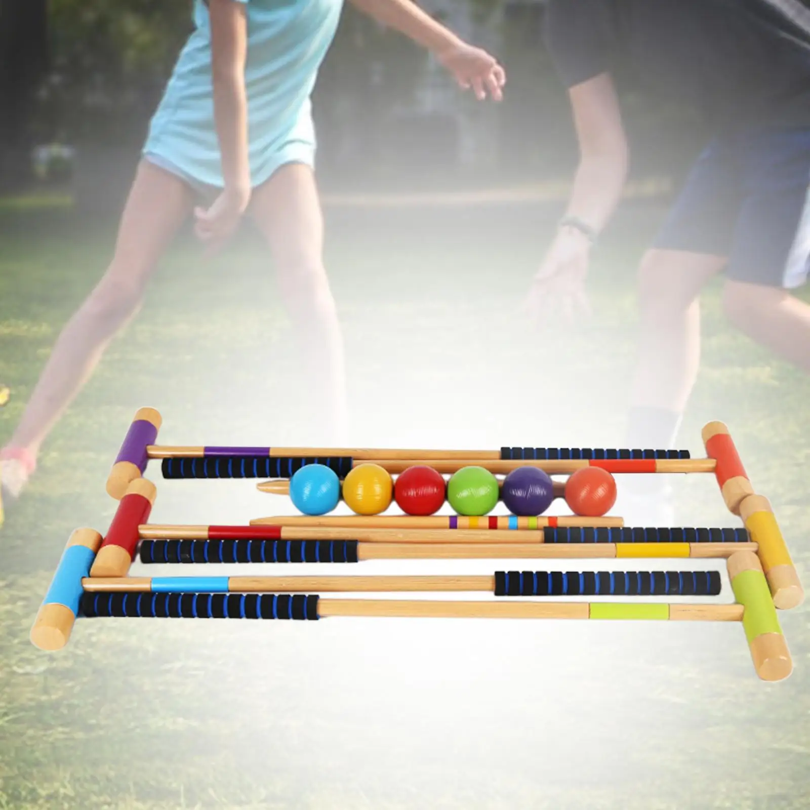 6Pcs 1 Set for 6 Players Colored Balls Carrying Bag with Wooden Mallets Diameter 7.5cm Croquet for Lawn Outdoor Toys Backyard