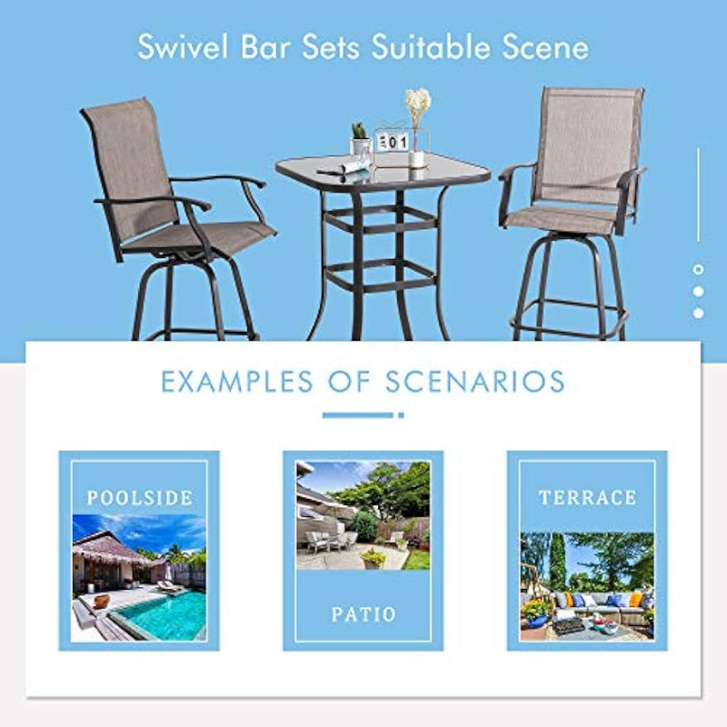 Title 6, Shintenchi Patio Swivel Bar Set, All Weather Te...