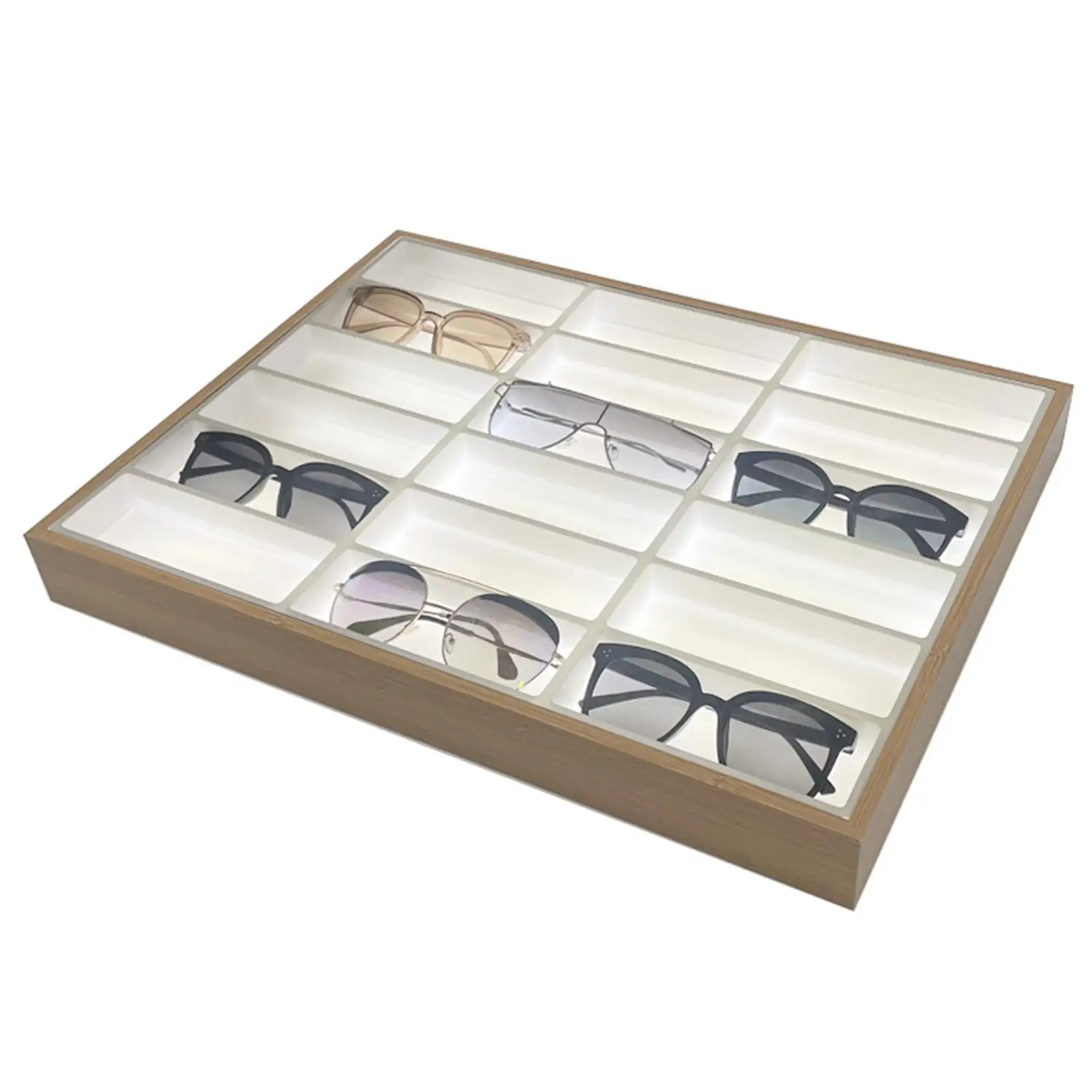 Glasses Display Tray Large Capacity 18 Grids Multipurpose Storage Case for Eyeglass Bracelet Store Countertop Home Personal Use