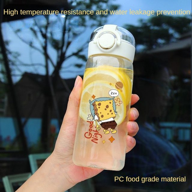 SpongeBob Water Bottle Transparent Sports Cartoon with Straw Plastic Kids  Outdoor Students Travel Car School Office Cup 400ml - AliExpress