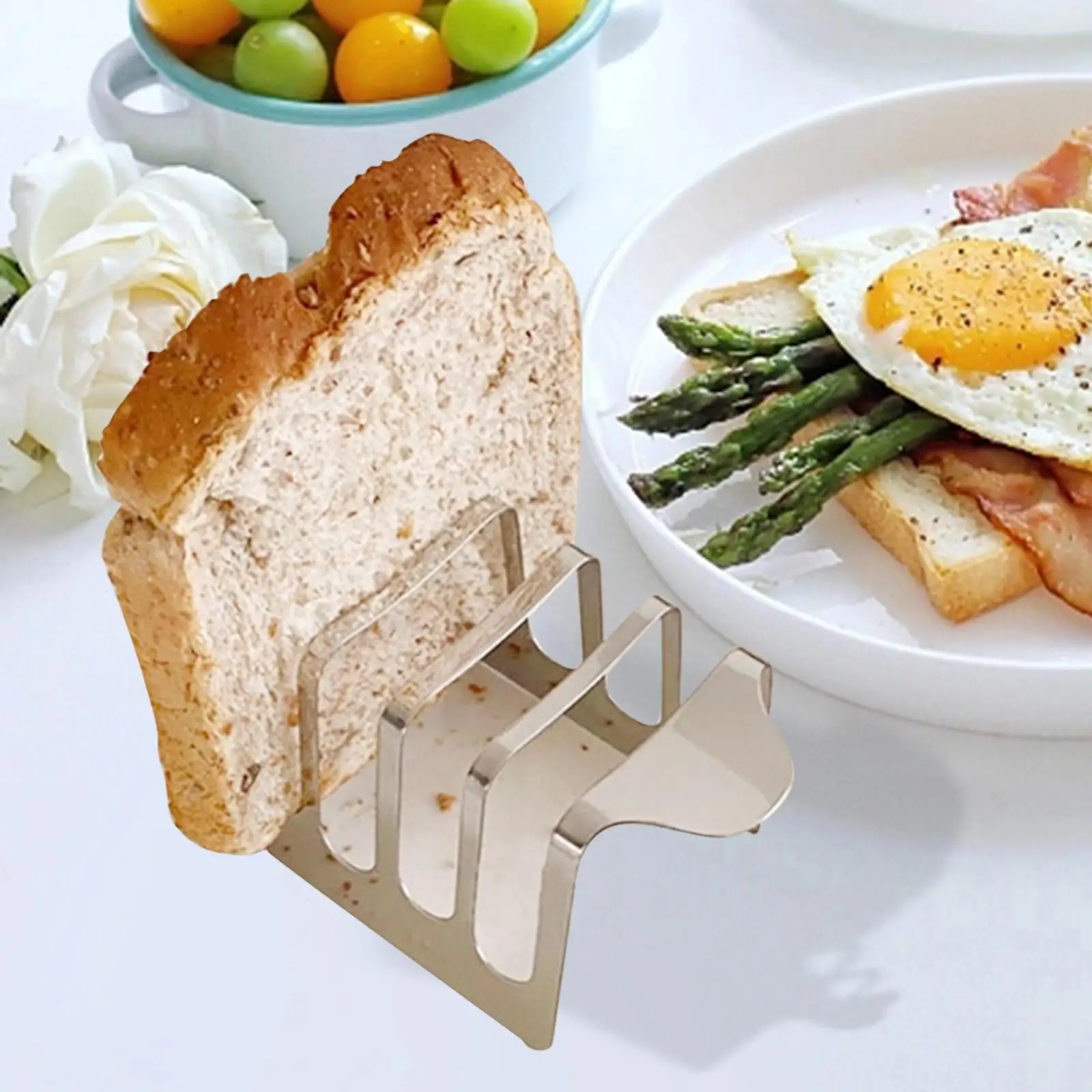 Toast Rack Bread Holder Stainless Steel Bread Rack 4 Slice Slots Bread Display Stand for Cooking Bakery Oven Kitchen Pancake
