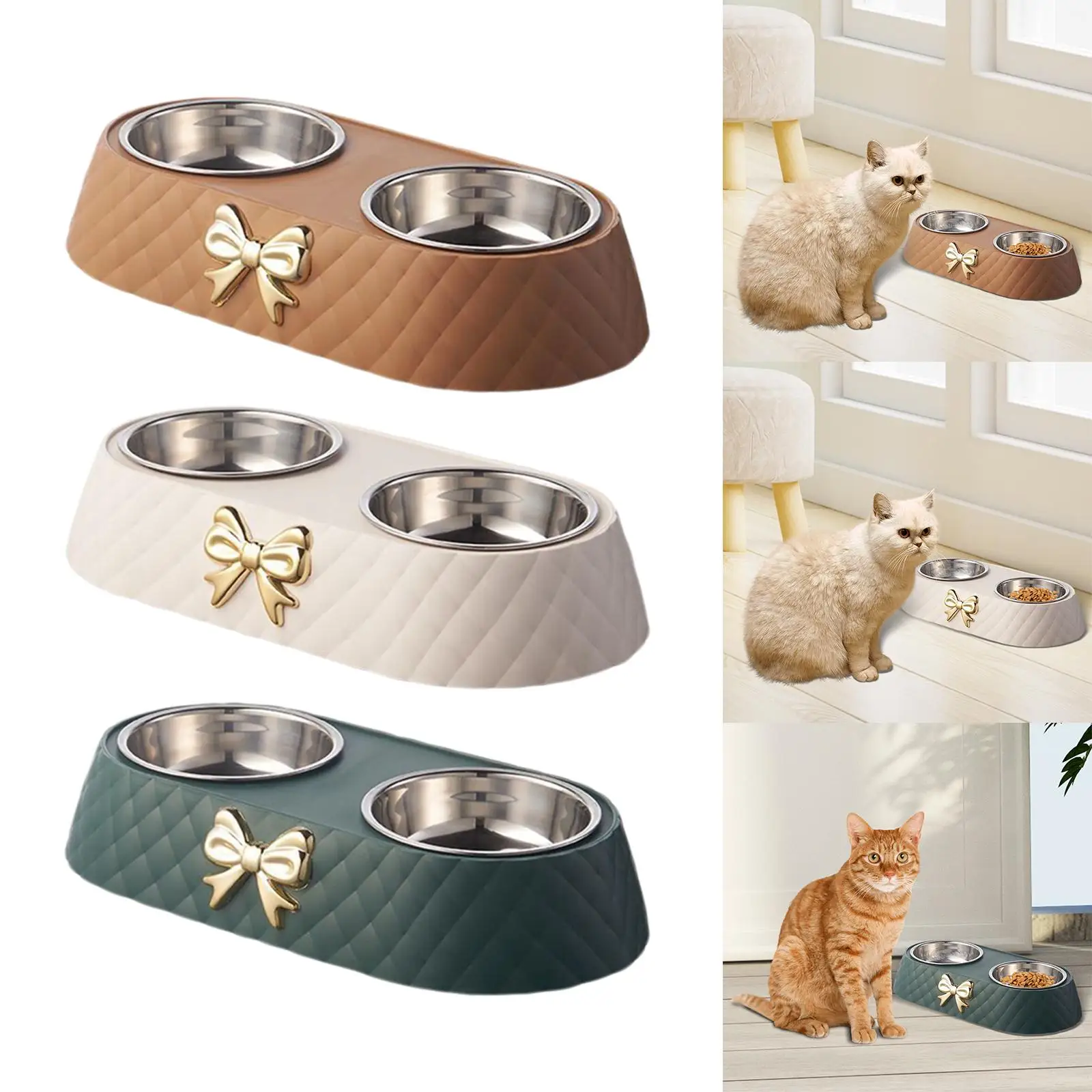 Dog Cat Double Bowls Stainless Steel Pet Bowls Anti Slip Accessories Simple to Clean Convenient for Small Dogs Puppy Durable