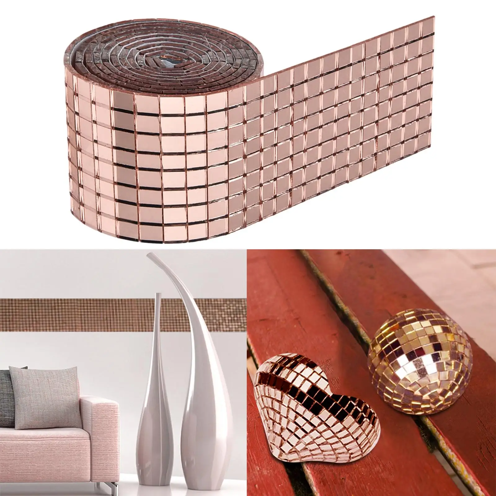 1600x Mini Square Glass Mosaic Tiles Self adhesives Craft Decorative Rose Gold for Bathroom Entertainment Venues Party