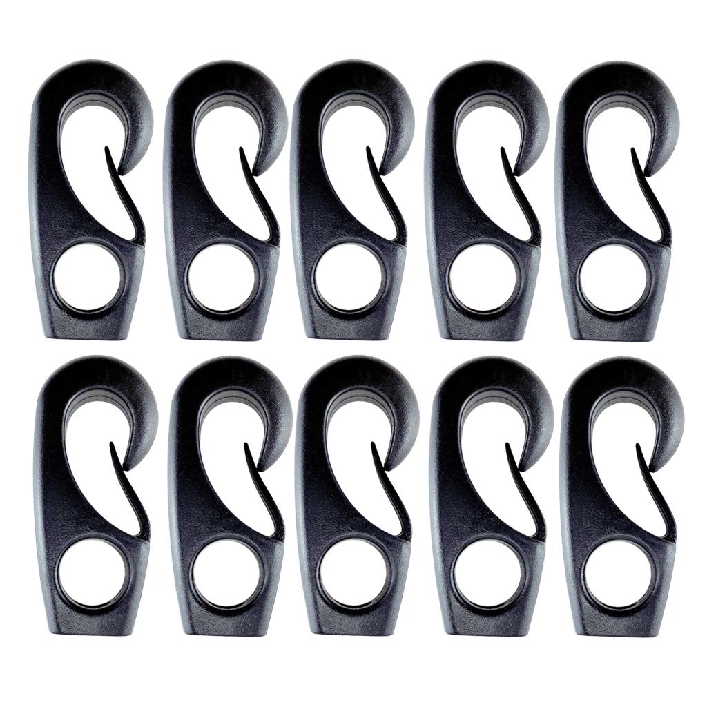 Gazechimp 10pcs Black Reusable Nylon Bungee Hook Boats Shock Cord Hook for Shock