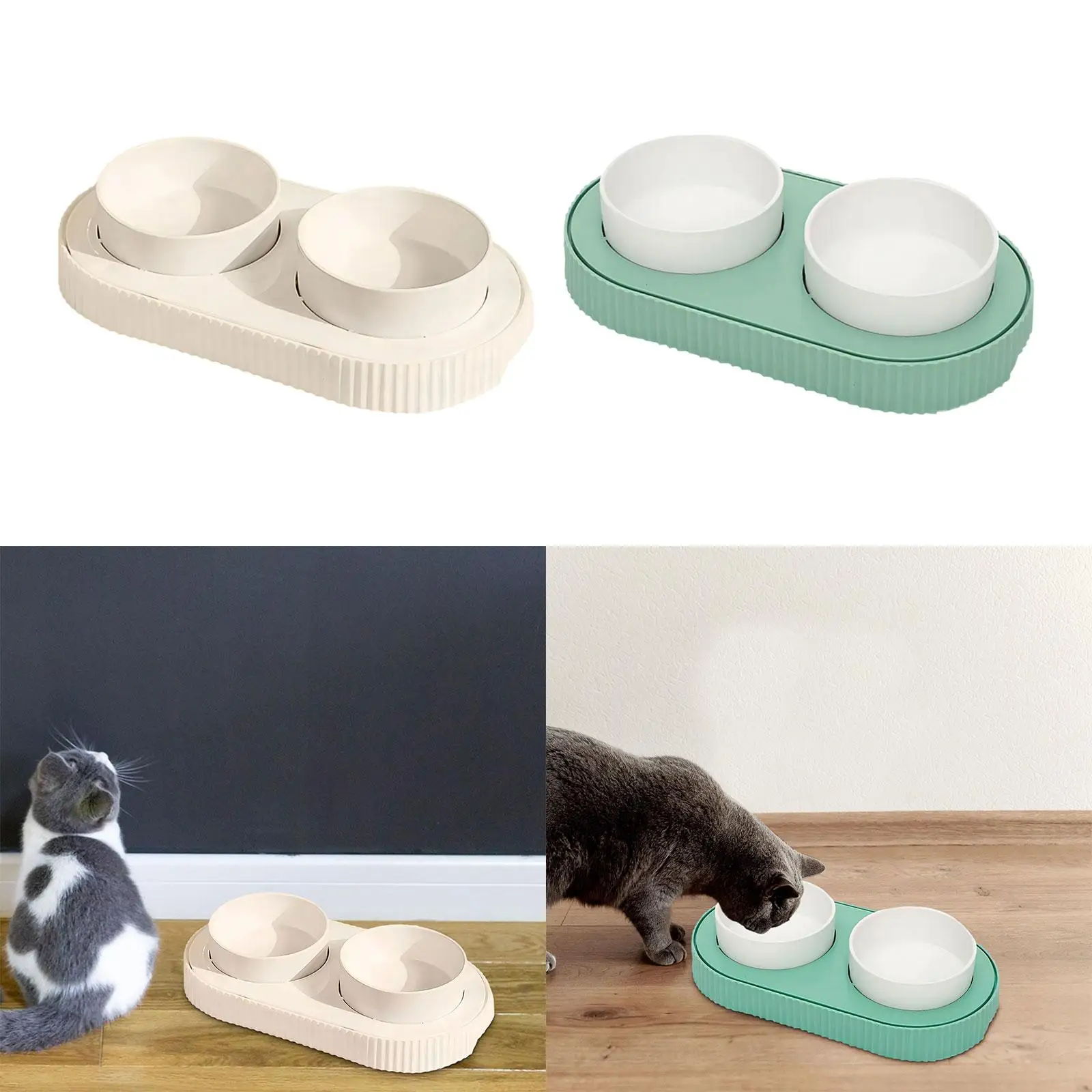 Double Pet Food Bowl Cat Feeder Easy to Clean Cats Food and Water Bowl Set