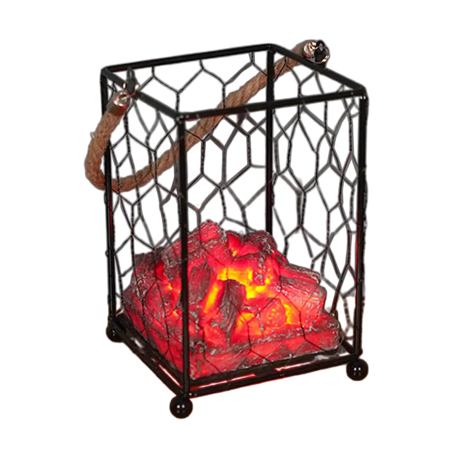 Charcoal Lamp Decoration Battery Operated Antique Portable Fireplace Lantern for Christmas Living Room