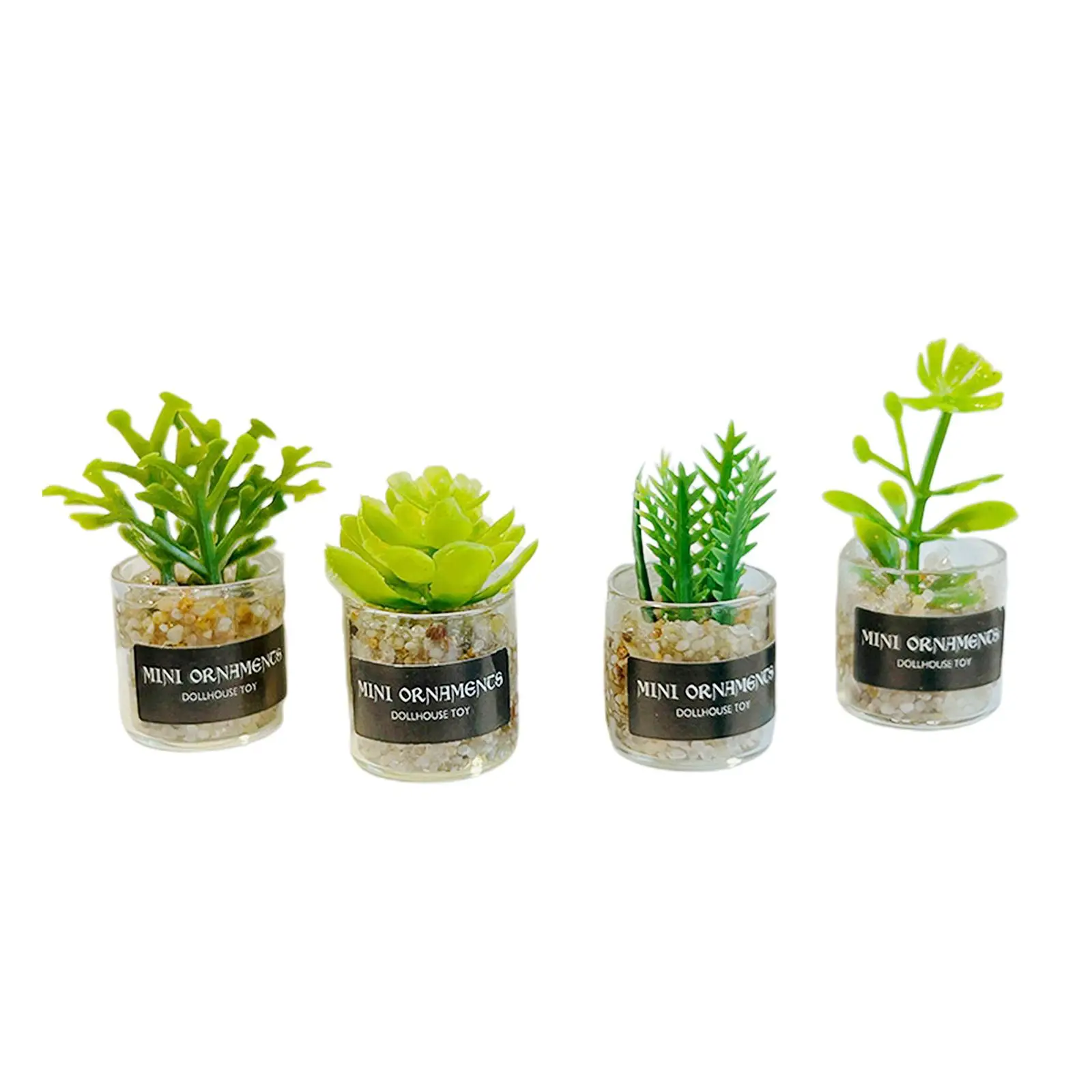 4 Pieces 1/12 Dolls House Miniature Plants Model Fake Greenery Potted Plants Simulation Plants for Dollhouse Fairy Garden Room