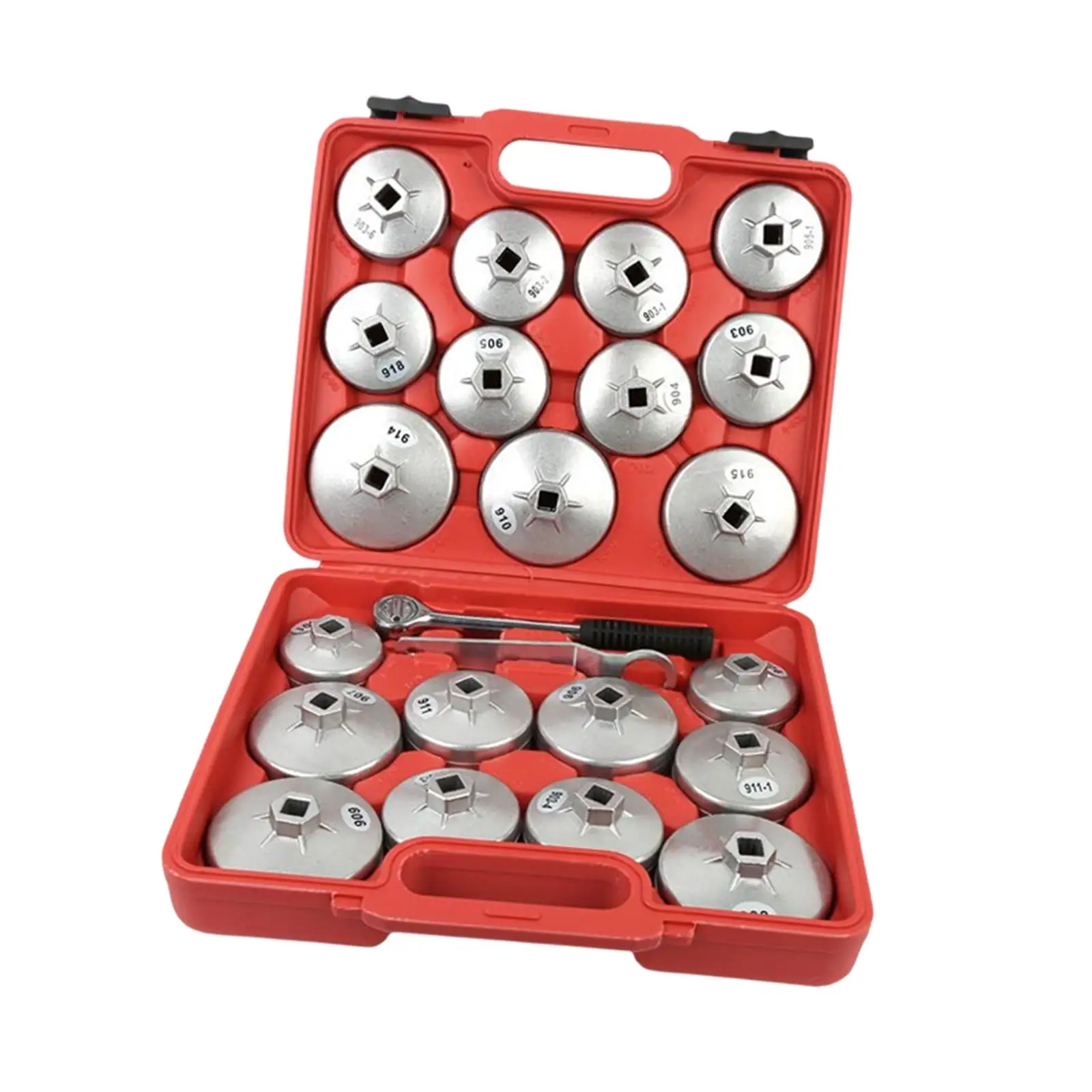 23Pcs Oil Filter Wrench Cup Set with Storage Case Silver Wrench Remover Fit for Audi Auto 901-915 Aluminium Alloy Car Supplies