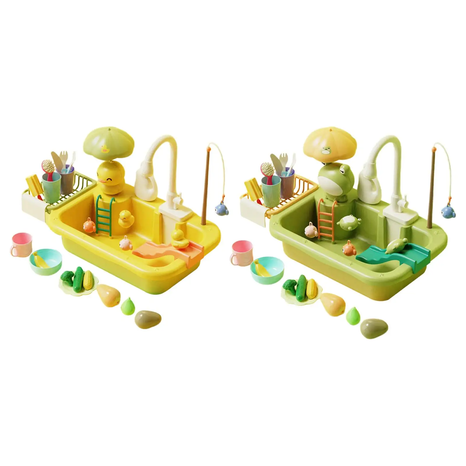 Kitchen Sink Toys Automatic Water Cycle System Pretend Play Faucet and Dishes Playset for Unisex Girls Boys Gifts