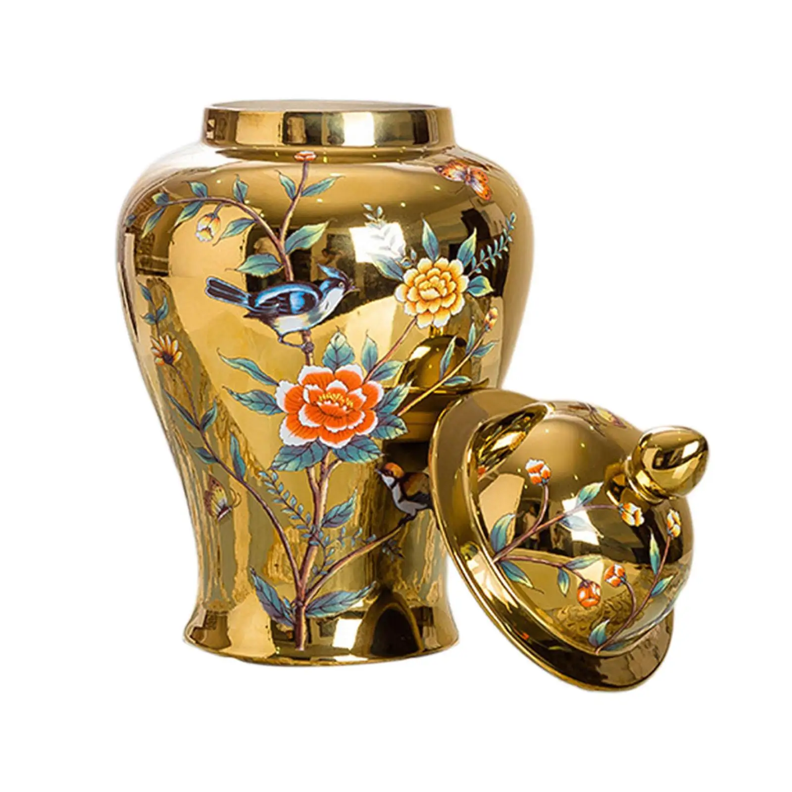 Porcelain Ginger Jar Temple Jar Storage Table Centerpiece Holder Ornaments Desktop Ceramic Flower Vase for Home Dining Room