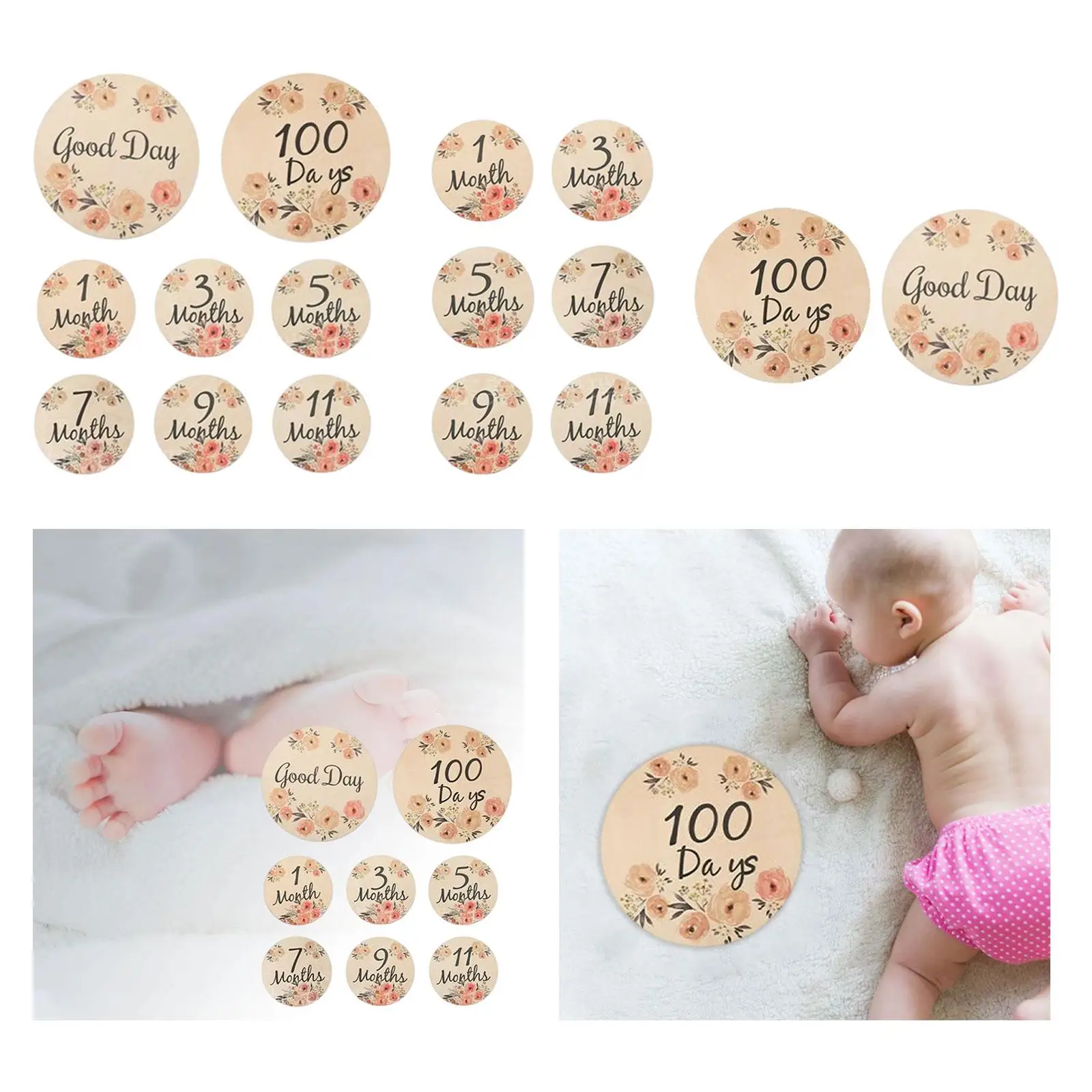 Baby Milestone Cards Wooden Monthly Cards Newborn Photography Props for Keepsakes