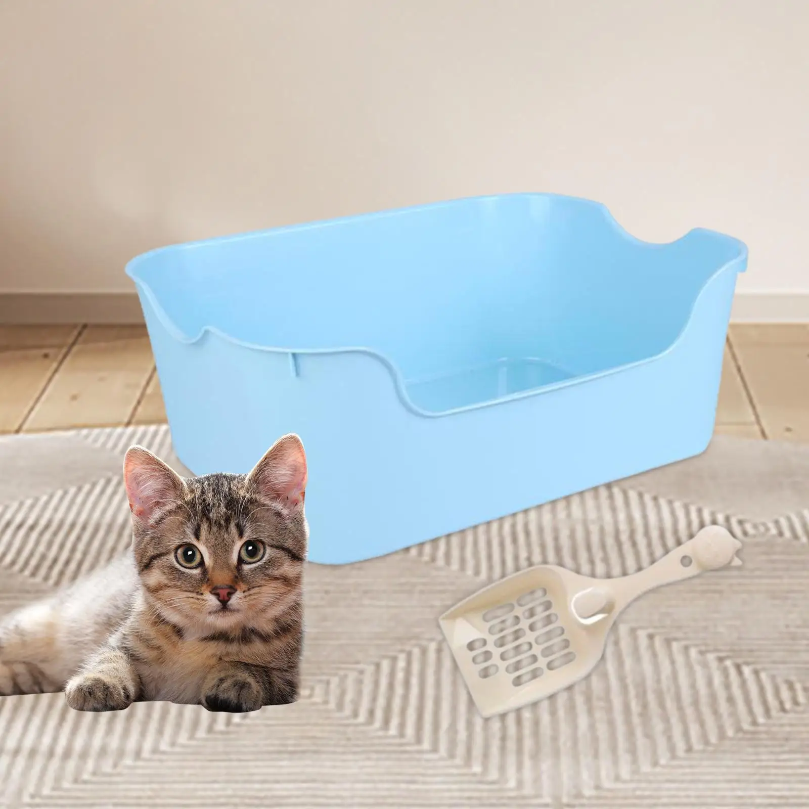 Open Top Pet Litter Tray Kitty Litter Pan Cat Sandbox Cat Litter Box High Sides Cat Litter Tray for Indoor Cats Easy to Clean