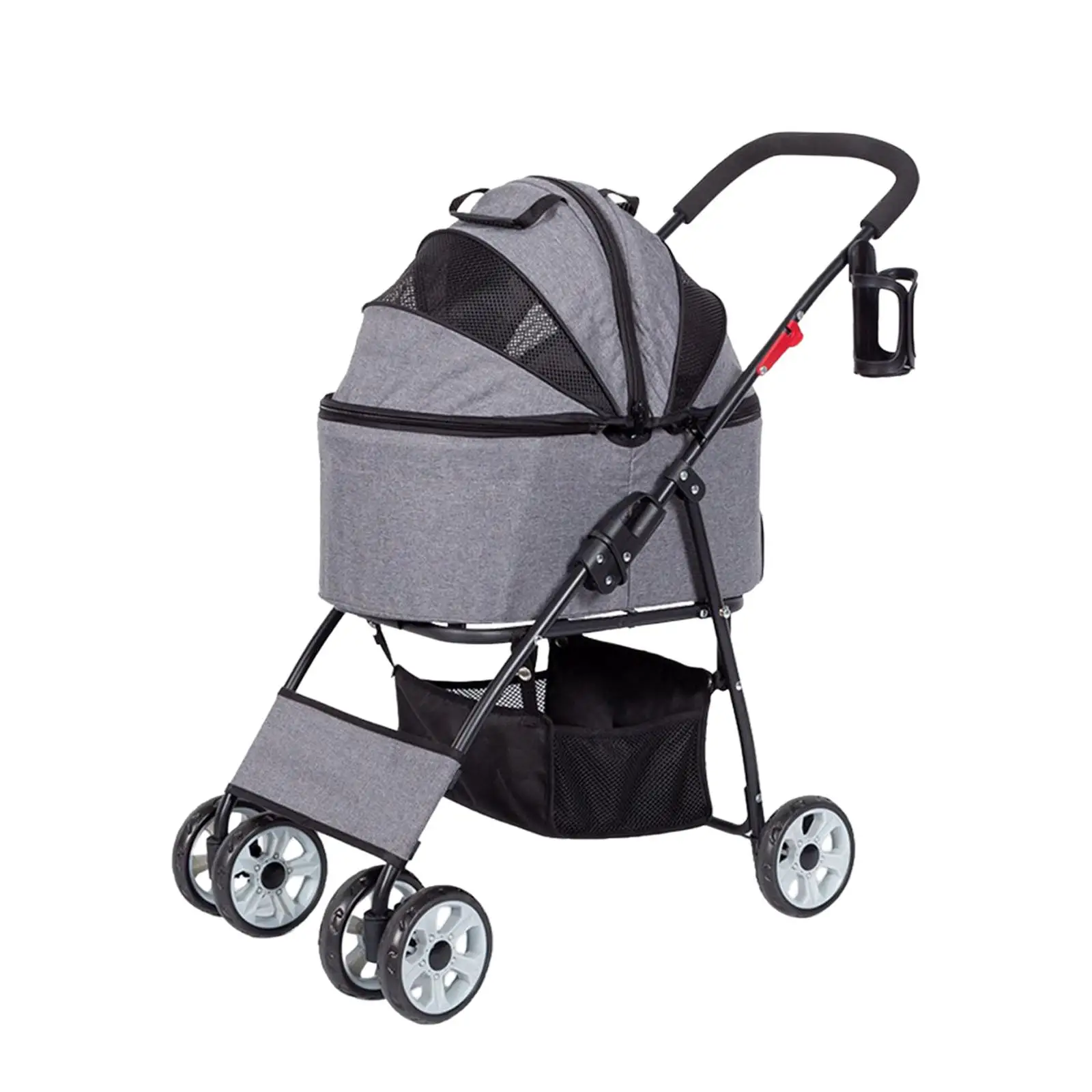 Portable Dog Stroller Folding Go Out Cart with Storage Basket with Mesh Top Pet