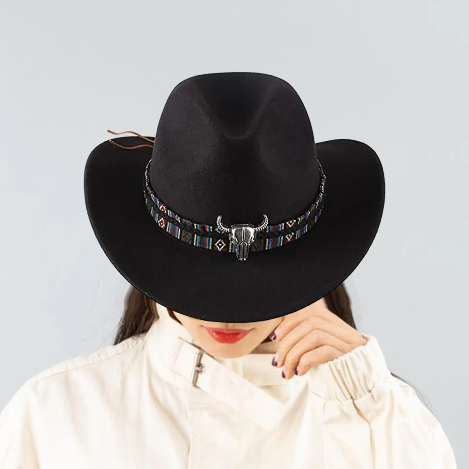 Cowgirl Hat Wide Brim Hat Black Windproof Trendy for Adults Dress up Outdoor