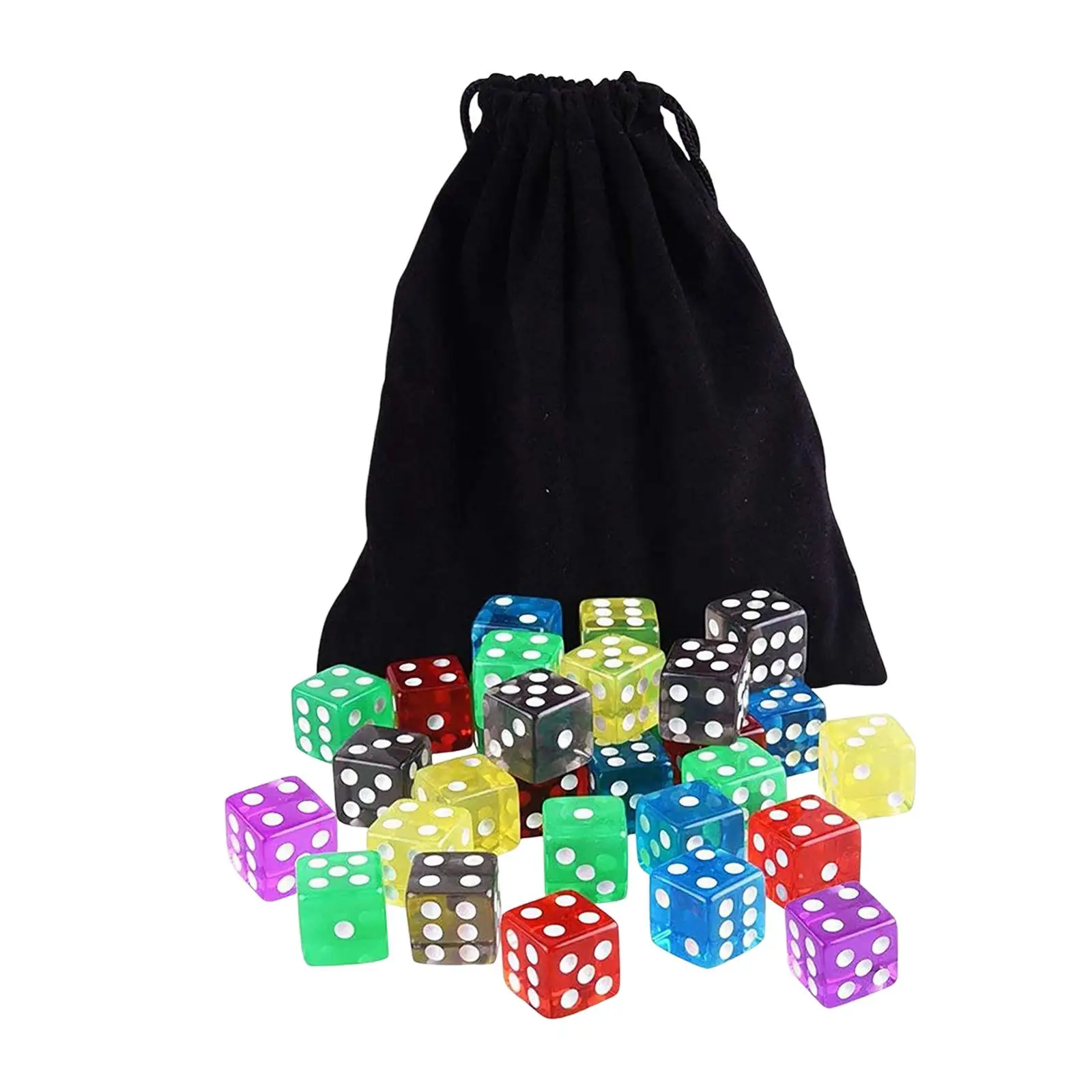 60Pcs 6 Sided Dice Set with Velvet Pouch for MTG Table Games 16mm Transparent Acrylic Dice