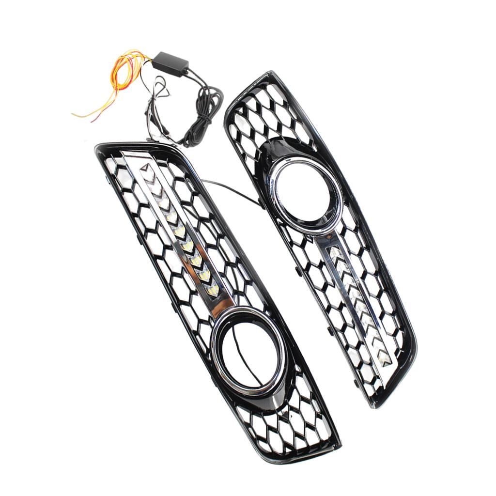 Car Front Fog Light Grilles Cover Trim Dynamic Flowing LED Lower Bumper Grill Fit for Audi A3 8P 2009-2013Left and Right Side