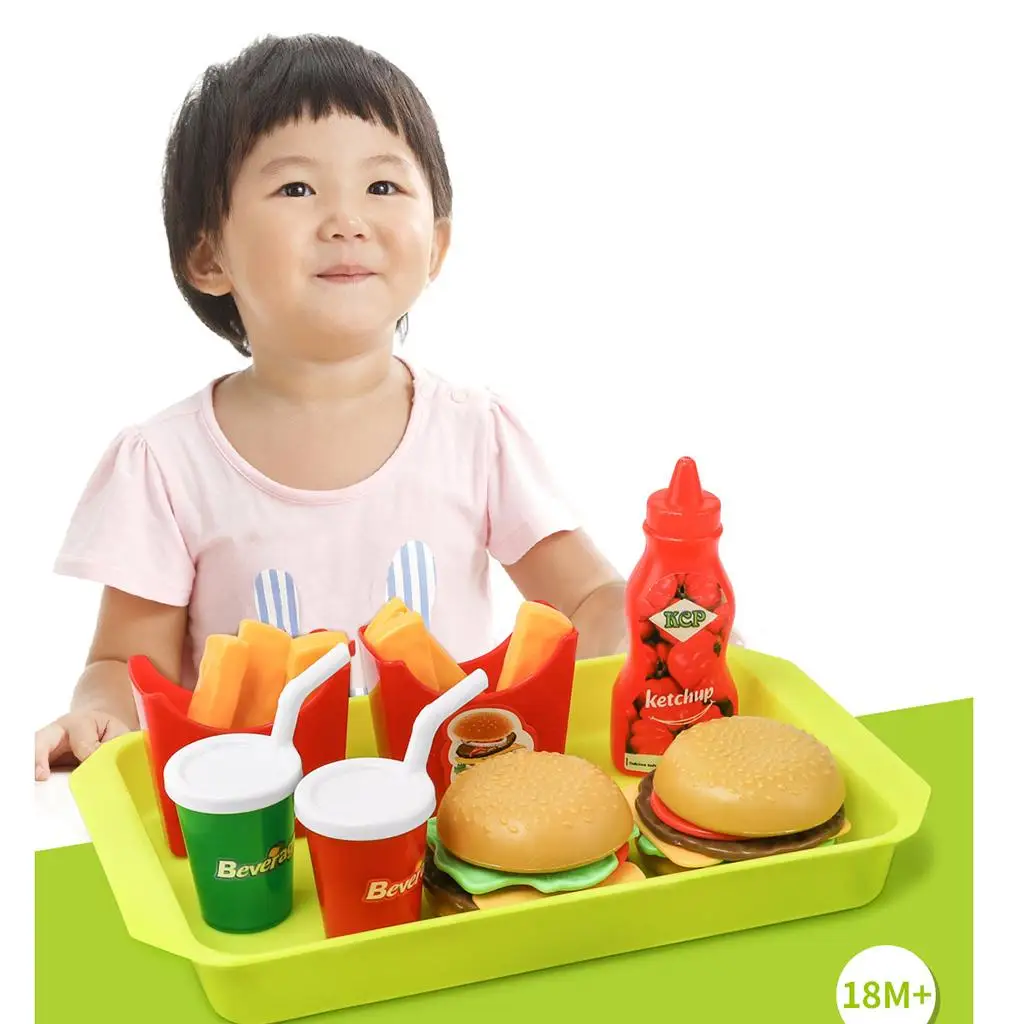 Pretend food and Dishes  Role Play ( Assortment Set: Hamburger Drinks French Fries ), Children Learning Educational Toy