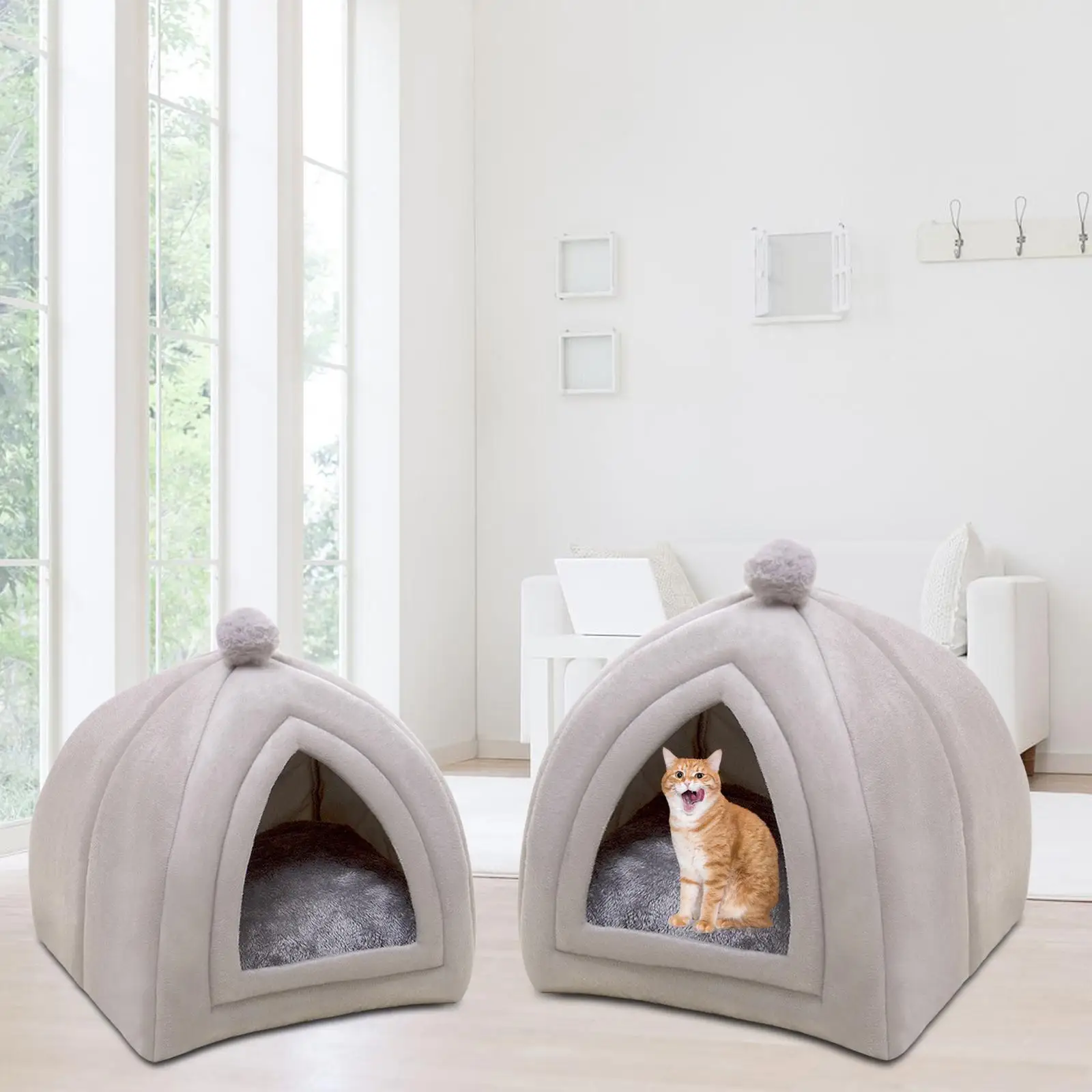 Cute Cat house Cushion Plush warm Kennel Nest Washable for winter Floor Medium Sized Dog Puppy