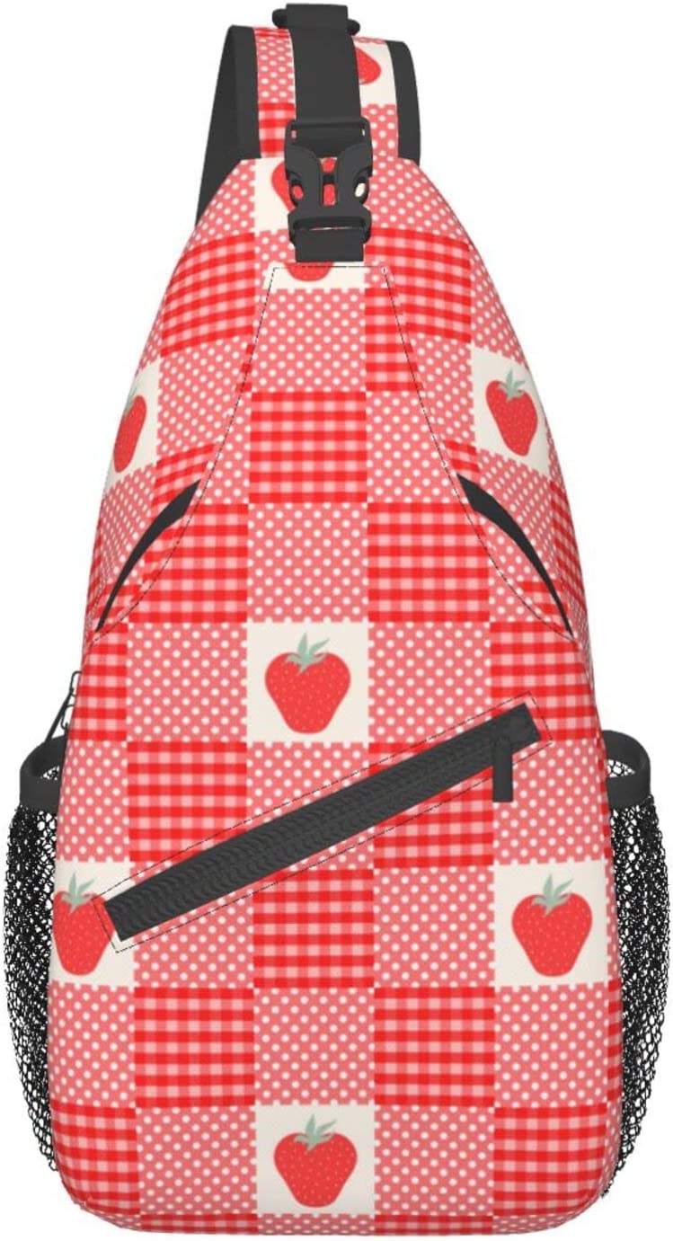 Cute Pink Strawberry Pattern Sling Mochila Multipurpose