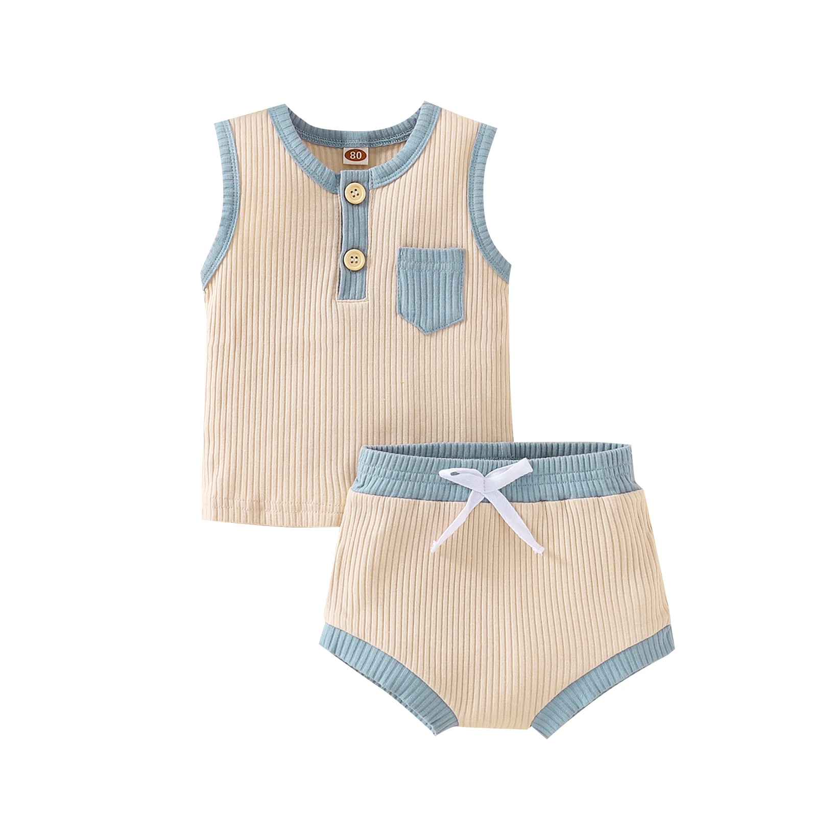 Baby Clothing Set best of sale Summer 2022 Infant Boys Girls Suit Sleeveless Pocket Patchwork Top Bandage Triangle Shorts 2pcs Baby Clothing baby outfit matching set
