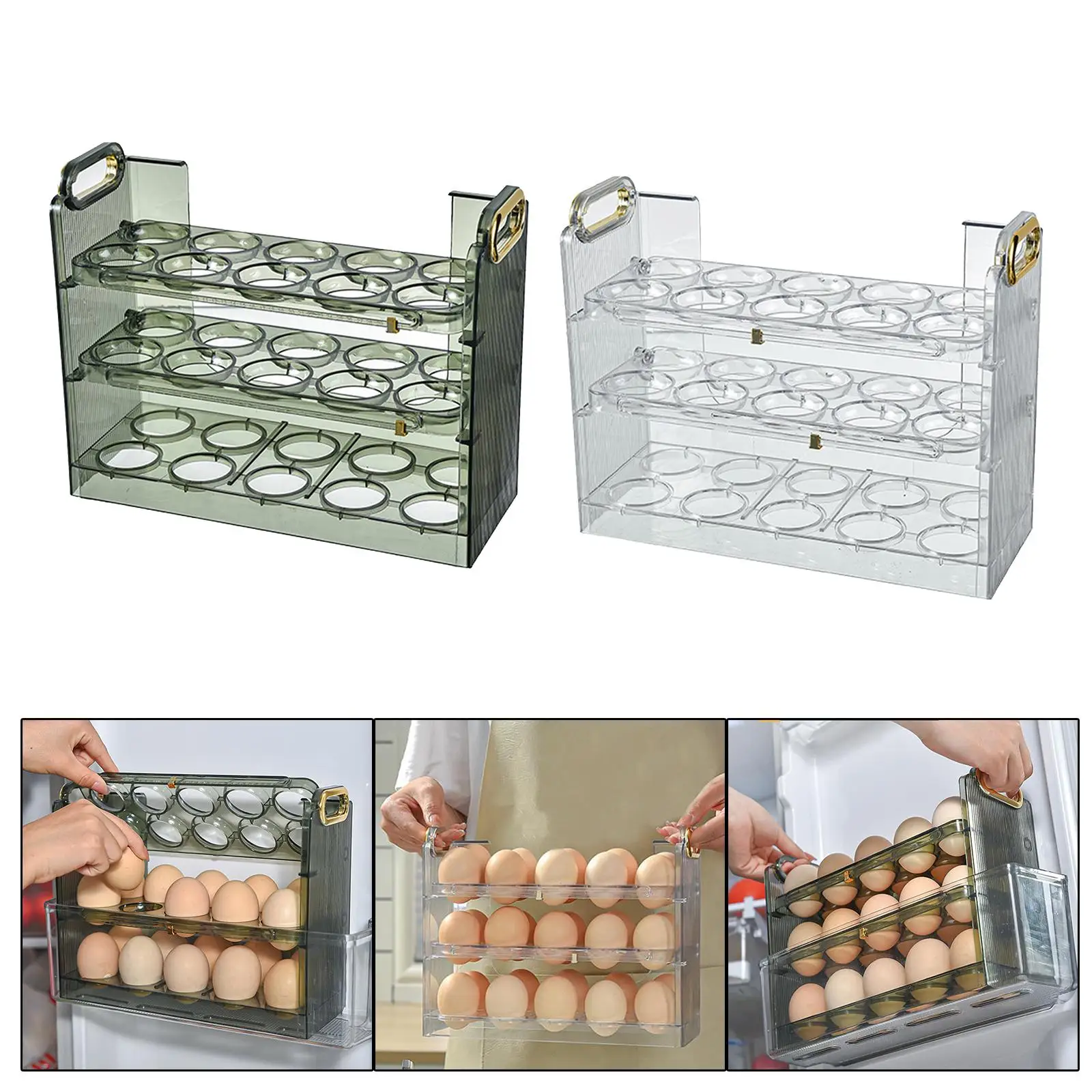 Side Door Egg Tray 3 Layer 30 Grids Egg Container  Storage Rack Food Grade