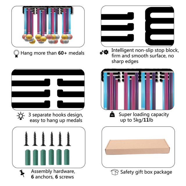 Soporte para medallas, colgador de exhibición, marco para corredores de  carreras deportivas, lo hice, Metal de acero negro resistente, más de 30  medallas, fácil de instalar YONGSHENG 1327534443141