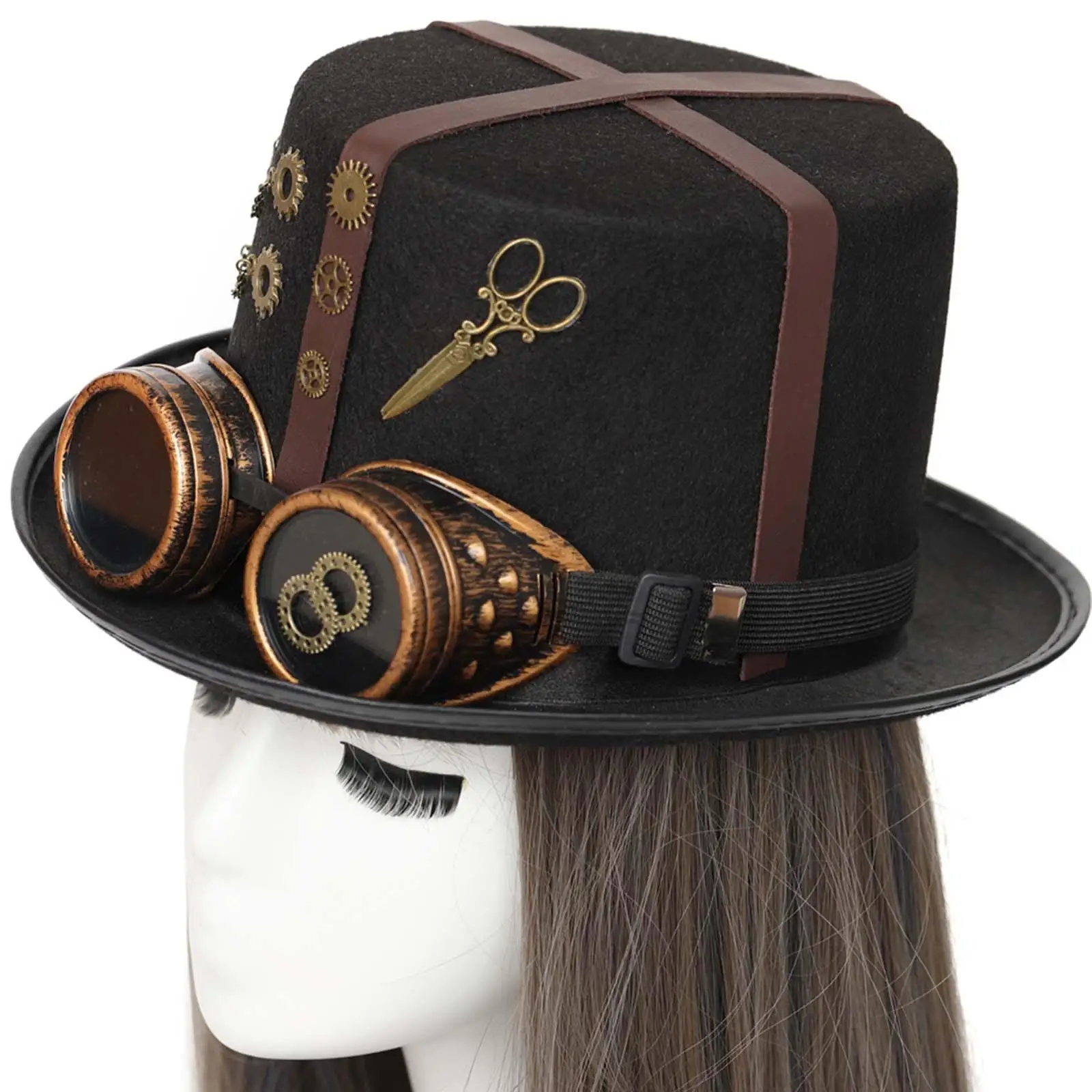 Vintage Style Steampunk Gears Top Hats Novelty Dance Hat Wide Brim Head Wear for Cosplay Halloween party One Size